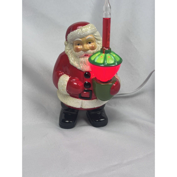 Vintage? Ceramic Santa Holding A Lighted Glitter Candle WORKS! - Picture 1 of 15